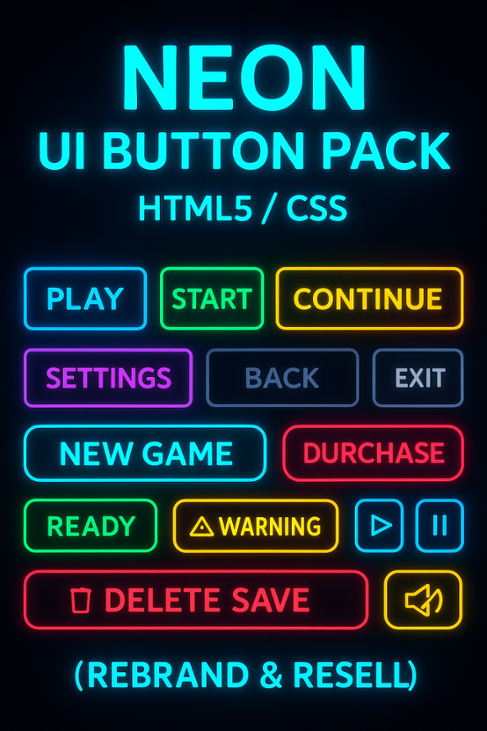 Games like Neon UI Button Pack – HTML5 / CSS (Rebrand & Resell)