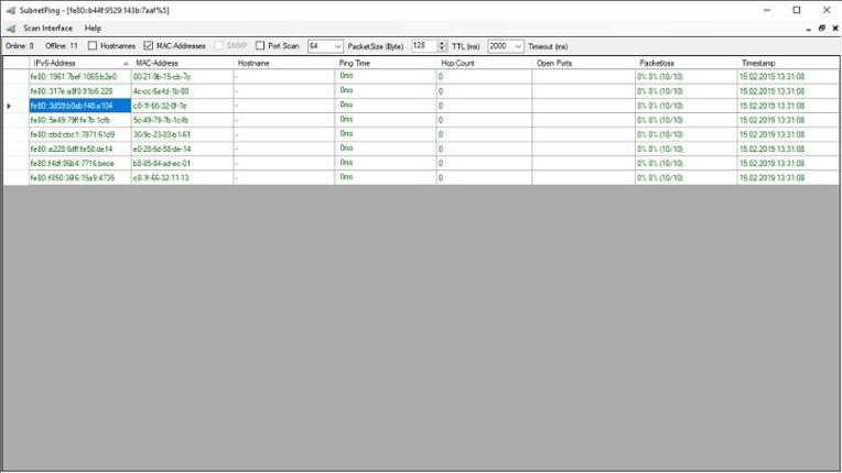 SubnetPing screenshot