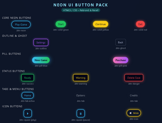 Neon UI Button Pack – HTML5 / CSS (Rebrand & Resell) screenshot