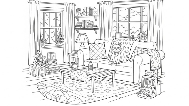 100 Cats Lost in the Stone Age Find & Color Image