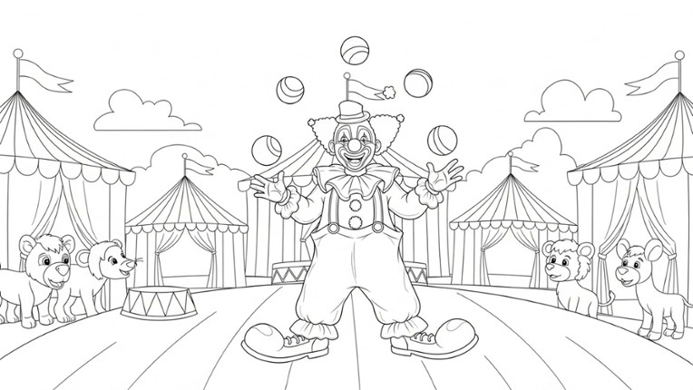 100 Cats Lost in Circus Escape Find & Color Image