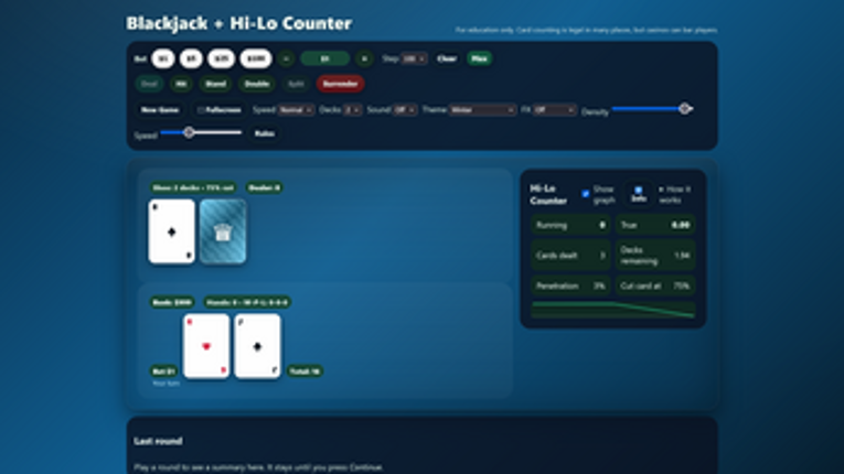 Blackjack + Hi-Lo Card Counting screenshot