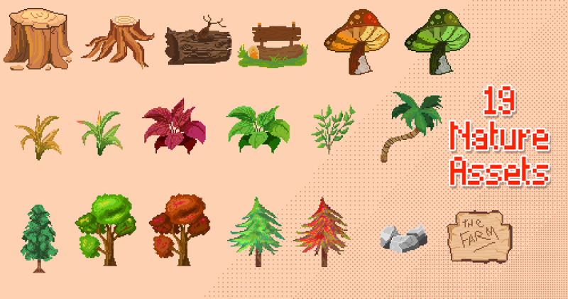 19 detailed pixel 2D Nature game assets Game Cover