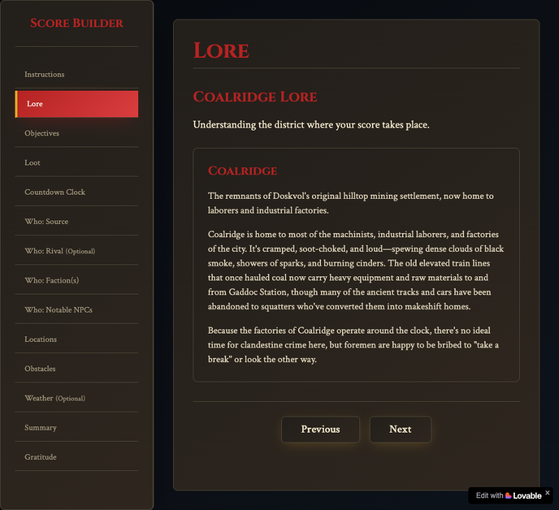 Games like Coalridge Score Builder Web App for Blades in the Dark