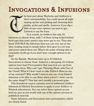 Warlock & Artificer Features: Additional Invocations & Infusions (D&D 5e) screenshot