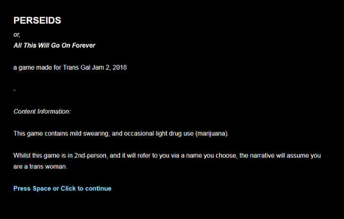 Perseids, or, All This Will Go On Forever screenshot