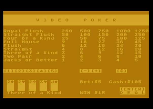 Jacks or Better VIDEO POKER (Atari 8-bit) by D. Scott Williamson Image