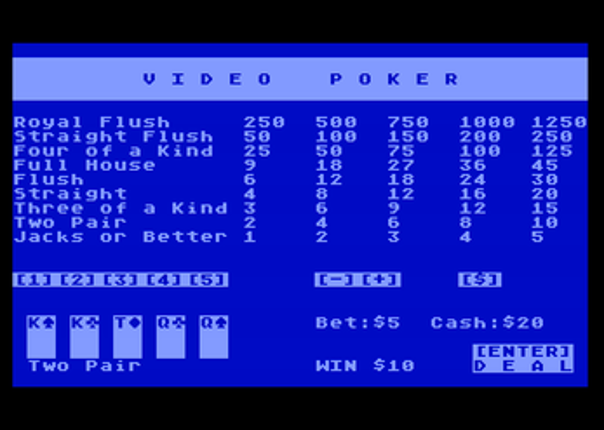 Jacks or Better VIDEO POKER (Atari 8-bit) by D. Scott Williamson Image