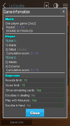La Escoba - Scopa 15 card game screenshot