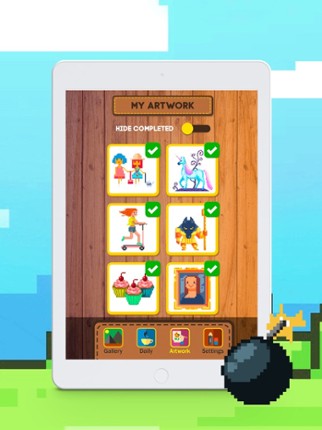 Color by number pixel art page screenshot