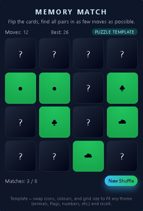 Memory Match – HTML5 Puzzle Template (Rebrand & Resell) screenshot