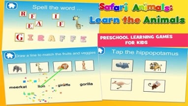 Safari Animals Preschool First Word Learning Game Image