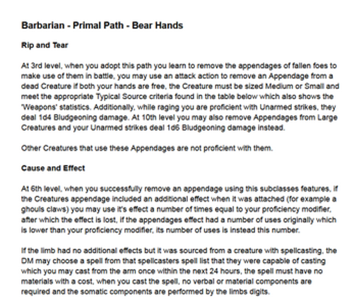 D&D 5E - Barbarian: Bear Hands Subclass screenshot