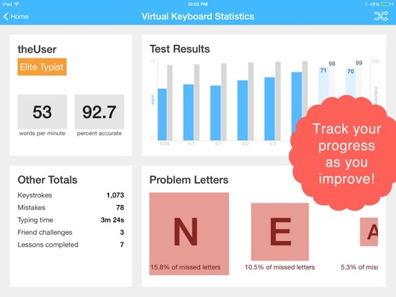 TapTyping - typing trainer suite screenshot