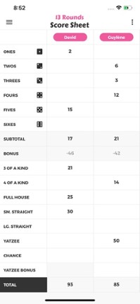 13 Rounds Score Sheet screenshot