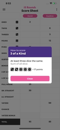 13 Rounds Score Sheet screenshot
