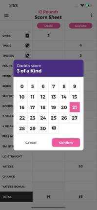 13 Rounds Score Sheet screenshot