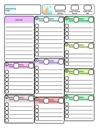 D&D 5e character sheet for dyslexia (4 pages; FORM FILLABLE INCLUDED) screenshot