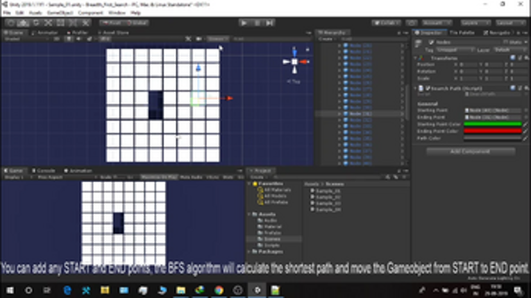 Shortest path finding using BFS in Unity game engine screenshot