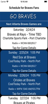 Schedule for Braves fans Image