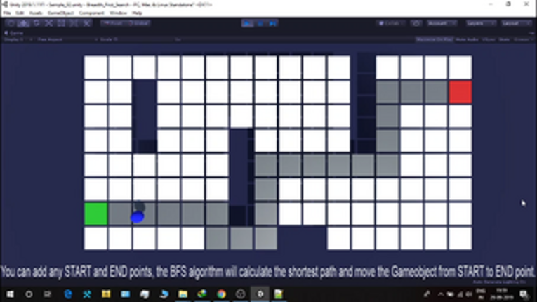 Shortest path finding using BFS in Unity game engine screenshot