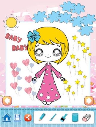 Little Girls Drawing Coloring Book - Cute Caricature Art Ideas pages for kids screenshot