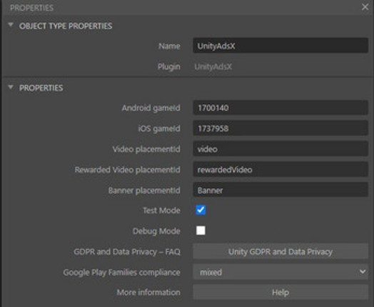 UnityAdsX - Construct 3 Addon screenshot