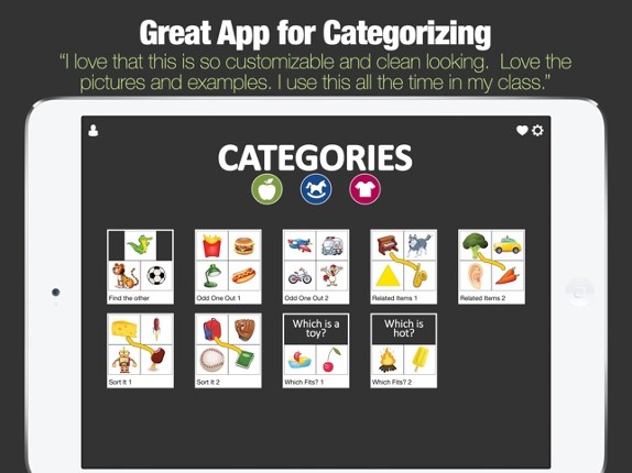 Categories - Categorization Skill Development App screenshot