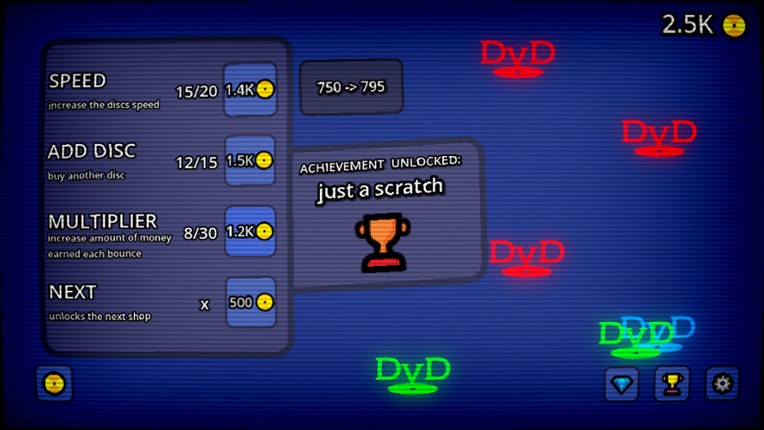 The DvD idle game screenshot