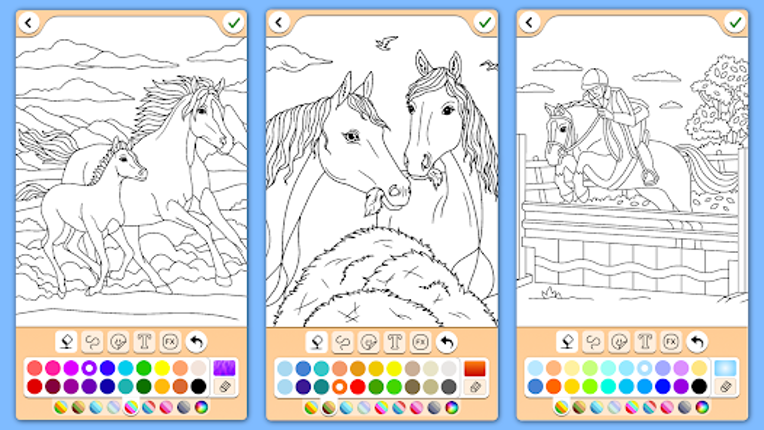 Horse coloring pages game screenshot