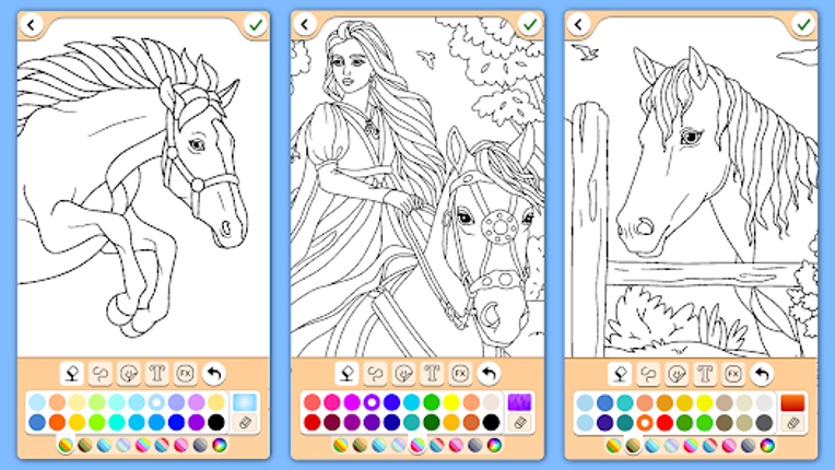 Horse coloring pages game screenshot