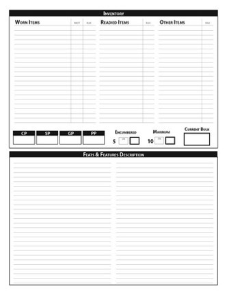 Pathfinder 2nd Edition character sheet (5 pages; FORM FILLABLE INCLUDED) screenshot
