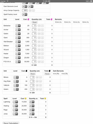 Troops and Spells Cost Calculator/Time Planner for Clash of Clans Image