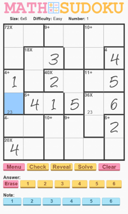 Math Sudoku screenshot