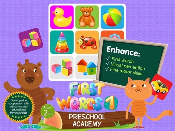 First Words 1 -  English : Preschool Academy educational matching game for Pre-k and kindergarten children Image