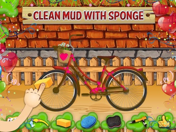 Kids bicycle washing salon: wash baby bikes for play screenshot