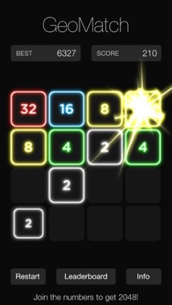 GeoMatch - 2048 experience with glowing neon particle explosions Image