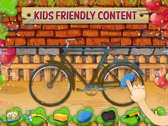 Kids bicycle washing salon: wash baby bikes for play screenshot
