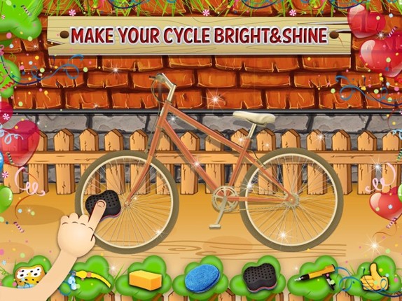 Kids bicycle washing salon: wash baby bikes for play screenshot