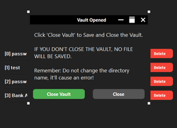 Virtual Safe Vault - Desktop Application screenshot