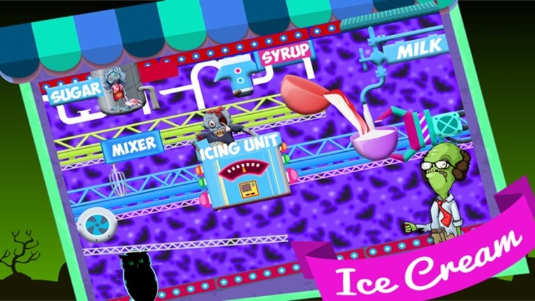 Zombie Ice Cream Factory Simulator - Learn how to make frozen snow cone,frosty icee popsicle and pops for zombies in this kitchen cooking game screenshot