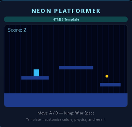 Neon Platformer – HTML5 Template (Rebrand & Resell) Image