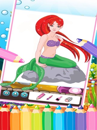 Mermaid Princess Coloring Book - Printable Coloring Pages with Finger Painting Image