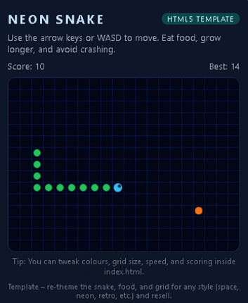 Neon Snake –HTML5 Snake Game Template (Rebrand & Resell) Image