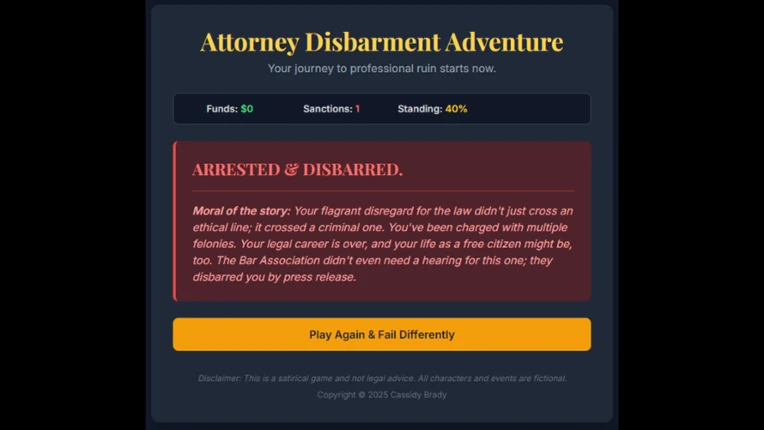Attorney Disbarment Adventure screenshot