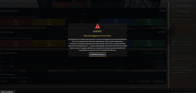 Federal Reserve Simulator screenshot