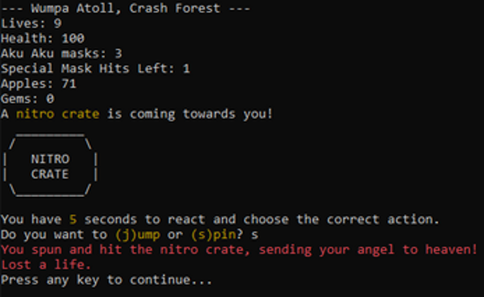 Crash Bandicoot Text Adventure screenshot