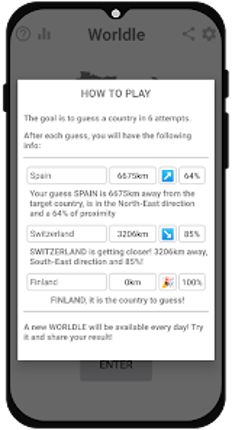 Worldle - Daily country guess screenshot