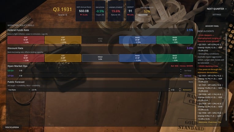 Federal Reserve Simulator screenshot