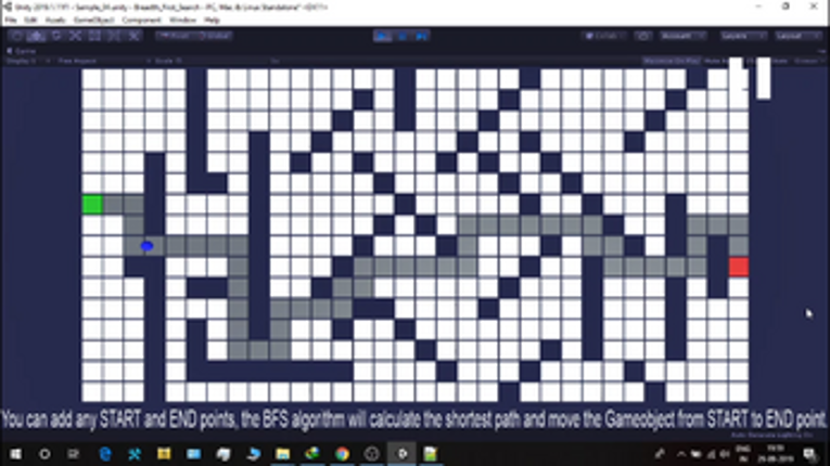 Shortest path finding using BFS in Unity game engine screenshot